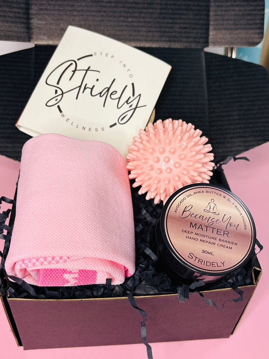 Essential Recovery Box, Stridely Foot Care Gift Box – Ultimate Foot Relief & Recovery Gift Set with Compression socks, Foot Roller, Massage Ball, Moisturizing Gel Socks & Castor Oil | Free Shipping