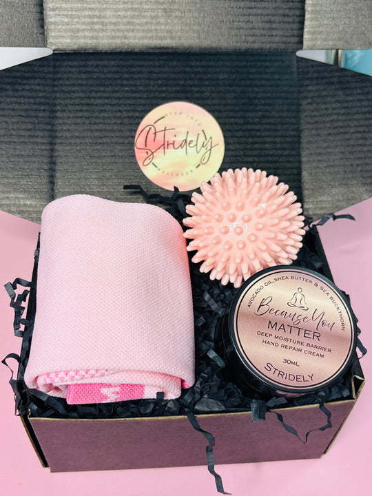 Essential Recovery Box, Stridely Foot Care Gift Box – Ultimate Foot Relief & Recovery Gift Set with Compression socks, Foot Roller, Massage Ball, Moisturizing Gel Socks & Castor Oil | Free Shipping